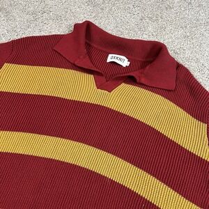 OXKNIT Knit Polo L Red Yellow Stripe Retro Short Sleeve Shirt Vintage Style‎ Top